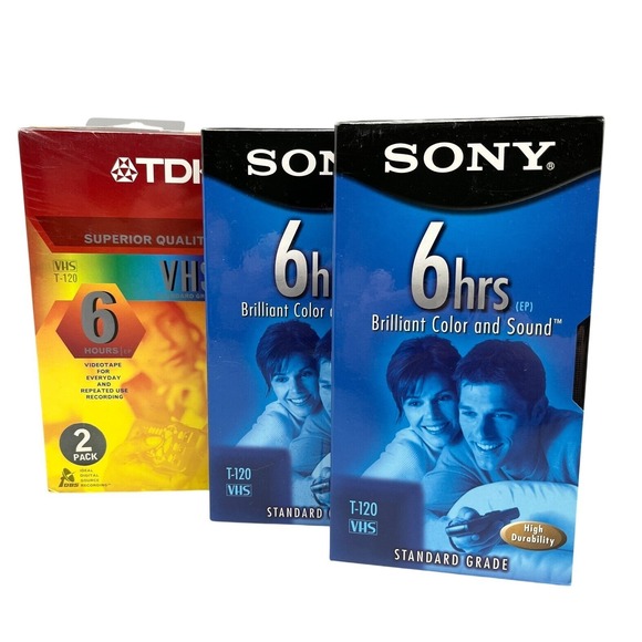 Sony Other - Sony TDK VHS Tapes Lot Of 3 New Sealed T-120 6 Hour Blank Recording Vintage
